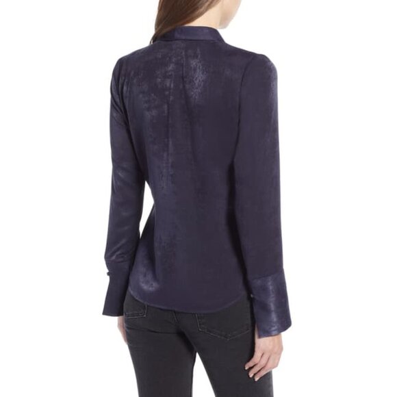 Something Navy Top Large Night Blue Draped Front V Neck Long Sleeve Wrap - Picture 2 of 7